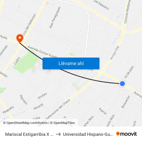 Mariscal Estigarribia X 10 De Julio to Universidad Hispano-Guaraní (UHG) map