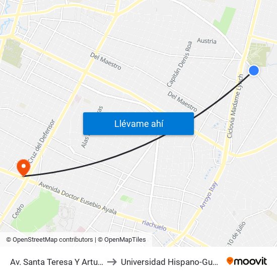Av. Santa Teresa Y Arturo Pereira to Universidad Hispano-Guaraní (UHG) map