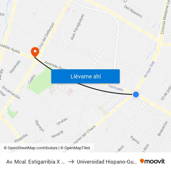 Av. Mcal. Estigarribia X 14 De Mayo to Universidad Hispano-Guaraní (UHG) map
