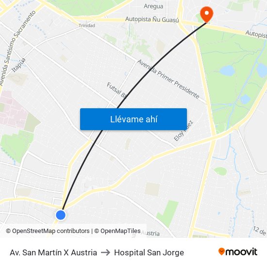 Av. San Martín X Austria to Hospital San Jorge map