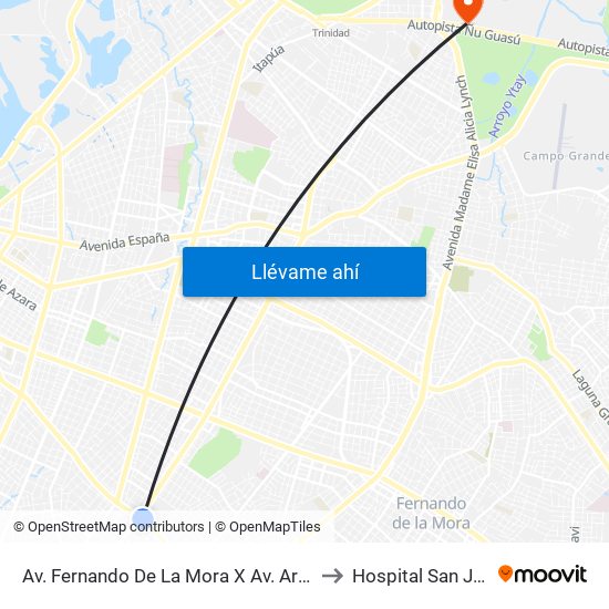 Av. Fernando De La Mora X Av. Argentina to Hospital San Jorge map