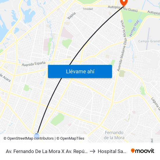 Av. Fernando De La Mora X Av. República Argentina to Hospital San Jorge map