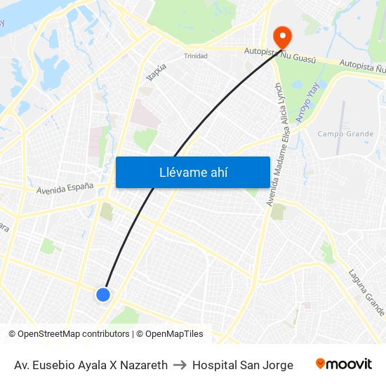 Av. Eusebio Ayala X Nazareth to Hospital San Jorge map