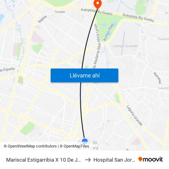Mariscal Estigarribia X 10 De Julio to Hospital San Jorge map