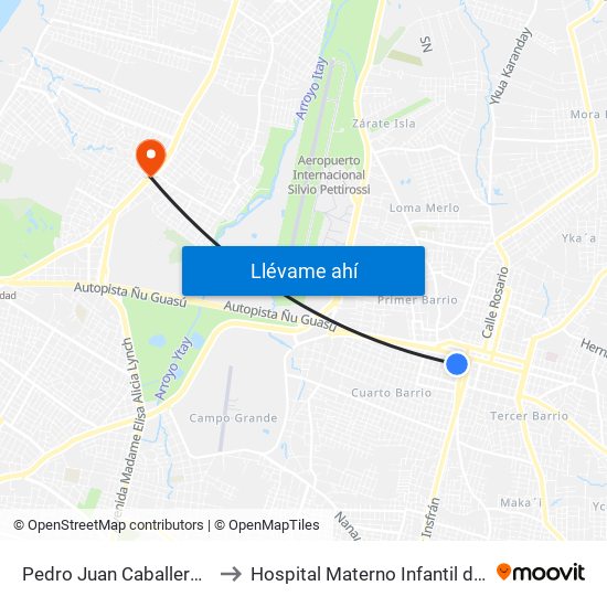 Pedro Juan Caballero X Herrera to Hospital Materno Infantil de Loma Pytâ map