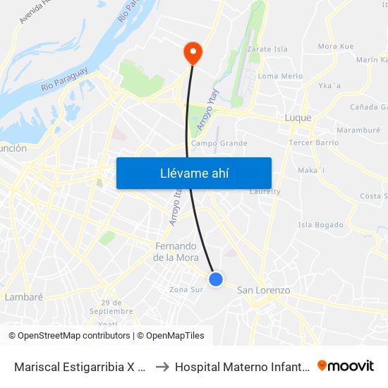 Mariscal Estigarribia X Andrés Barbero to Hospital Materno Infantil de Loma Pytâ map