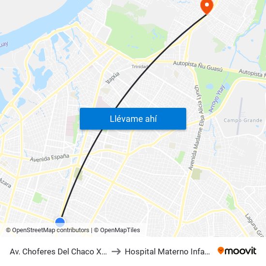 Av. Choferes Del Chaco X Av. Eusebio Ayala to Hospital Materno Infantil de Loma Pytâ map