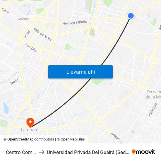 Centro Comercial to Universidad Privada Del Guairá (Sede Lambaré) map