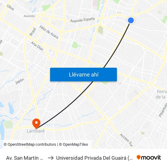 Av. San Martín X Austria to Universidad Privada Del Guairá (Sede Lambaré) map