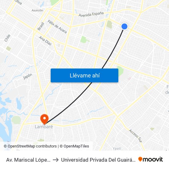 Av. Mariscal López X Bulnes to Universidad Privada Del Guairá (Sede Lambaré) map