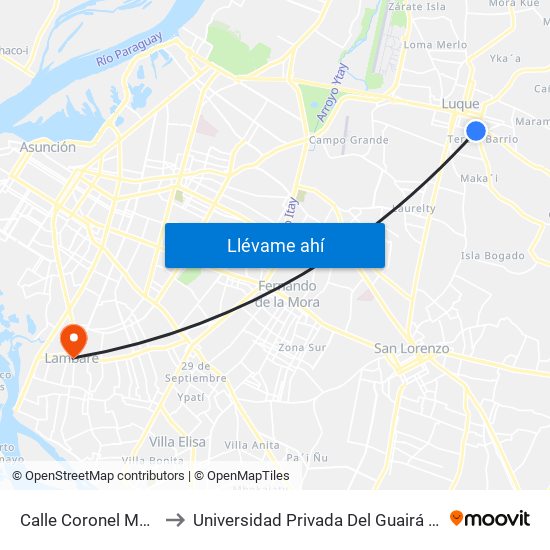 Calle Coronel Martínez, 97 to Universidad Privada Del Guairá (Sede Lambaré) map