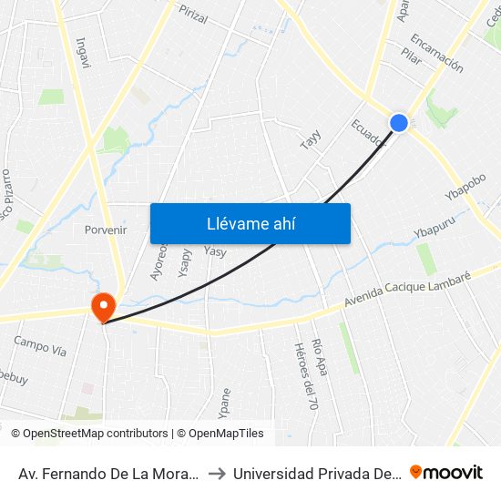 Av. Fernando De La Mora X Av. República Argentina to Universidad Privada Del Guairá (Sede Lambaré) map