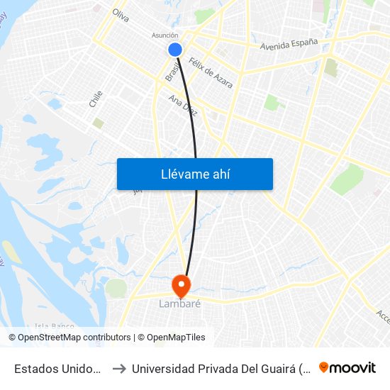 Estados Unidos X Azara to Universidad Privada Del Guairá (Sede Lambaré) map