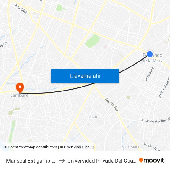 Mariscal Estigarribia X 10 De Julio to Universidad Privada Del Guairá (Sede Lambaré) map