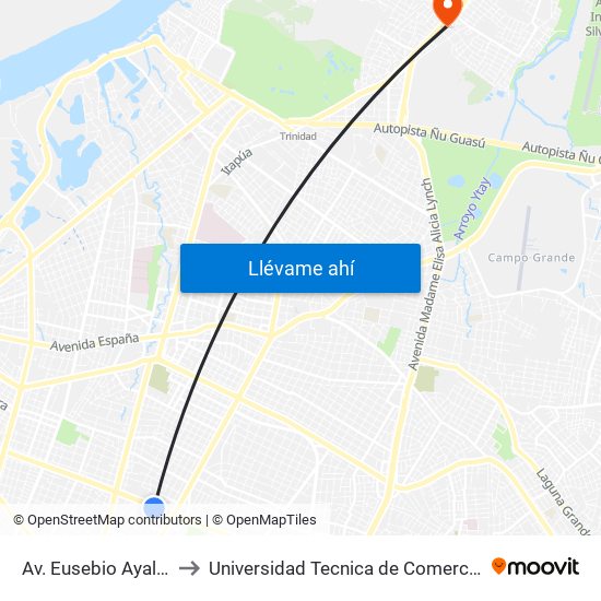 Av. Eusebio Ayala X Nazareth to Universidad Tecnica de Comercializacion y Desarrollo map