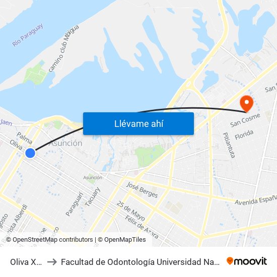 Oliva X Ayolas to Facultad de Odontología Universidad Nacional de Asunción (FOUNA) map