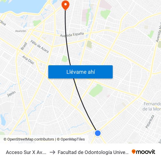 Acceso Sur X Av. Defensores Del Chaco to Facultad de Odontología Universidad Nacional de Asunción (FOUNA) map