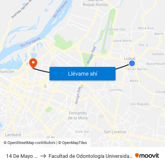 14 De Mayo X Balderrama to Facultad de Odontología Universidad Nacional de Asunción (FOUNA) map