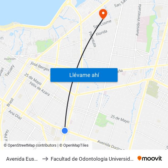 Avenida Eusebio Ayala, 803 to Facultad de Odontología Universidad Nacional de Asunción (FOUNA) map