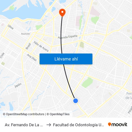 Av. Fernando De La Mora X Universitarios Del Chaco to Facultad de Odontología Universidad Nacional de Asunción (FOUNA) map