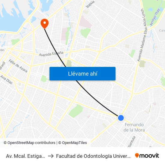 Av. Mcal. Estigarribia X 14 De Mayo to Facultad de Odontología Universidad Nacional de Asunción (FOUNA) map