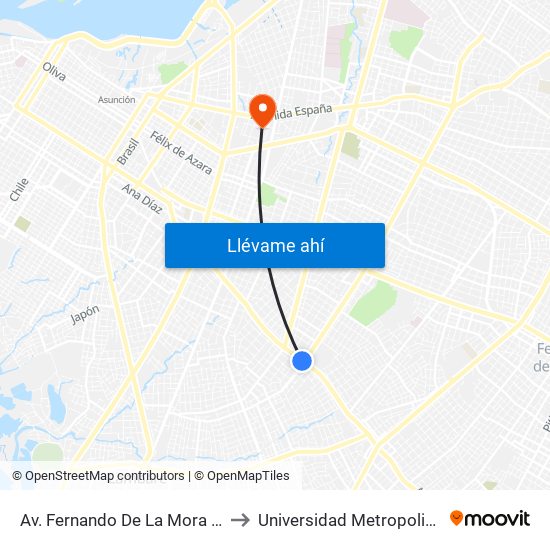 Av. Fernando De La Mora X Av. República Argentina to Universidad Metropolitana de Asunción - UMA map