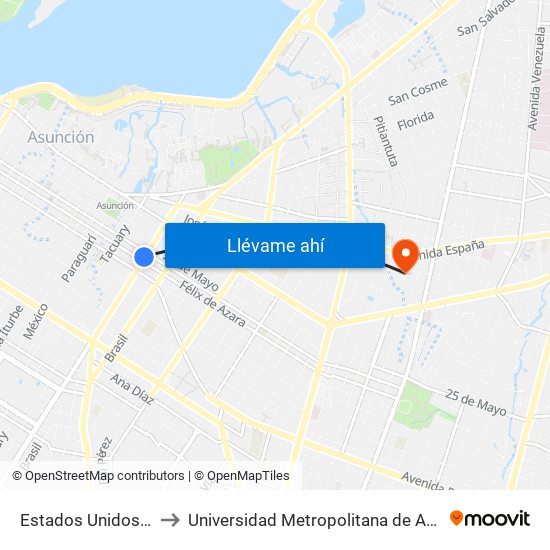 Estados Unidos X Azara to Universidad Metropolitana de Asunción - UMA map