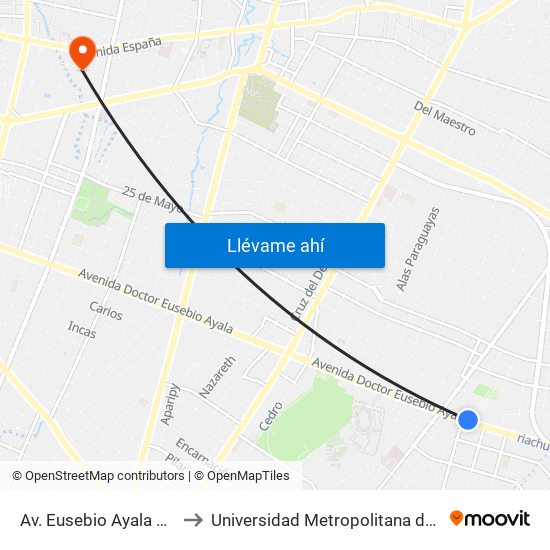 Av. Eusebio Ayala X Félix Lopéz to Universidad Metropolitana de Asunción - UMA map