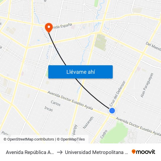 Avenida República Argentina, 1864 to Universidad Metropolitana de Asunción - UMA map