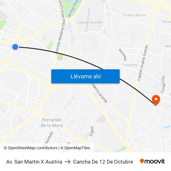 Av. San Martín X Austria to Cancha De 12 De Octubre map