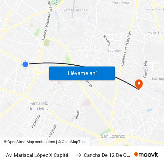 Av. Mariscal López X Capitán Bueno to Cancha De 12 De Octubre map