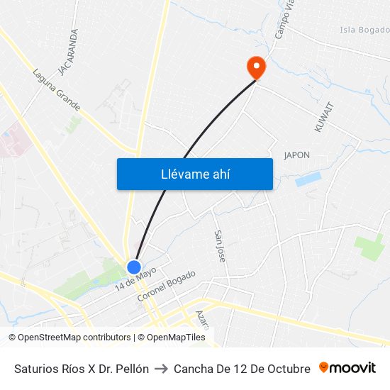 Saturios Ríos X Dr. Pellón to Cancha De 12 De Octubre map