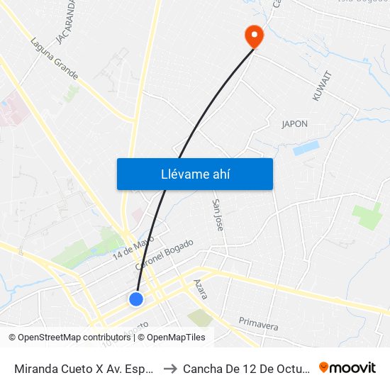 Miranda Cueto X Av. España to Cancha De 12 De Octubre map