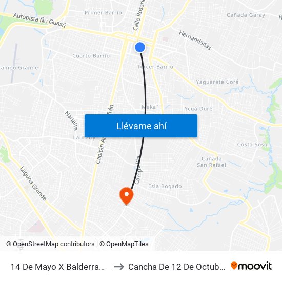 14 De Mayo X Balderrama to Cancha De 12 De Octubre map