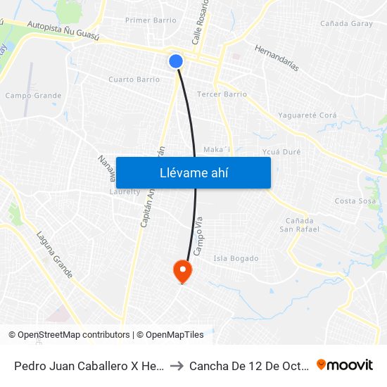 Pedro Juan Caballero X Herrera to Cancha De 12 De Octubre map