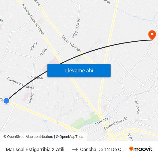 Mariscal Estigarribia X Atilio Galfre to Cancha De 12 De Octubre map