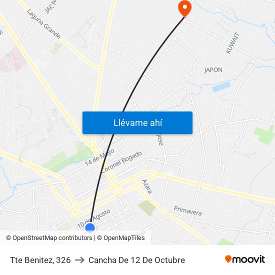 Tte Benitez, 326 to Cancha De 12 De Octubre map