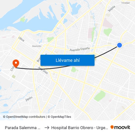 Parada Salemma Super Center to Hospital Barrio Obrero - Urgencias Pediatricas map