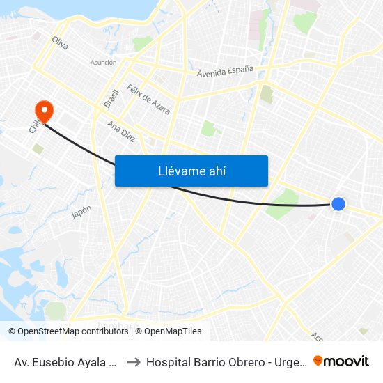 Av. Eusebio Ayala X Félix Lopéz to Hospital Barrio Obrero - Urgencias Pediatricas map