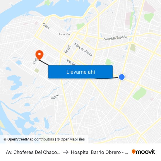 Av. Choferes Del Chaco X Av. Eusebio Ayala to Hospital Barrio Obrero - Urgencias Pediatricas map