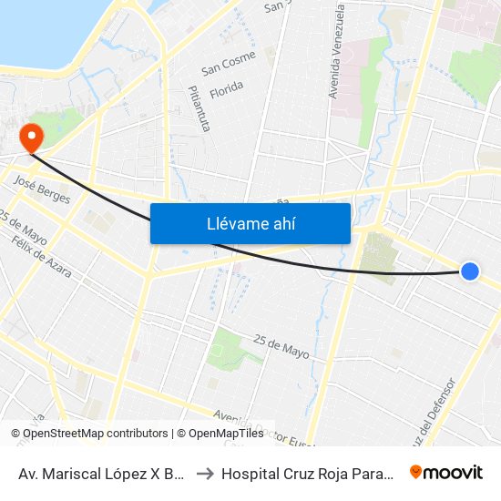 Av. Mariscal López X Bulnes to Hospital Cruz Roja Paraguaya map