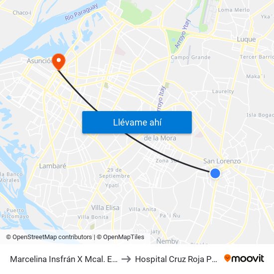 Marcelina Insfrán X Mcal. Estigarribia to Hospital Cruz Roja Paraguaya map