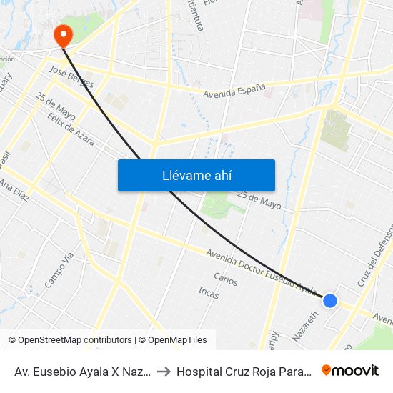 Av. Eusebio Ayala X Nazareth to Hospital Cruz Roja Paraguaya map