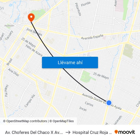 Av. Choferes Del Chaco X Av. Eusebio Ayala to Hospital Cruz Roja Paraguaya map