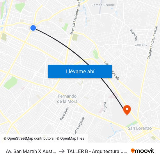 Av. San Martín X Austria to TALLER B - Arquitectura UNA map
