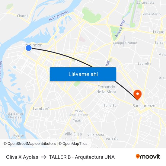 Oliva X Ayolas to TALLER B - Arquitectura UNA map