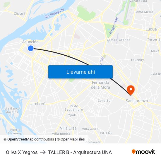 Oliva X Yegros to TALLER B - Arquitectura UNA map