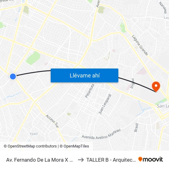 Av. Fernando De La Mora X Av. Argentina to TALLER B - Arquitectura UNA map