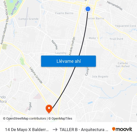 14 De Mayo X Balderrama to TALLER B - Arquitectura UNA map