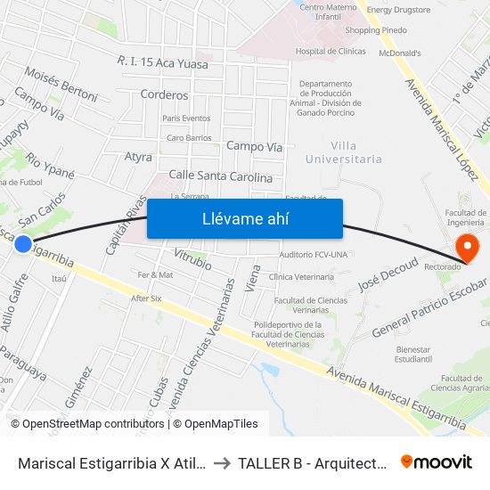 Mariscal Estigarribia X Atilio Galfre to TALLER B - Arquitectura UNA map